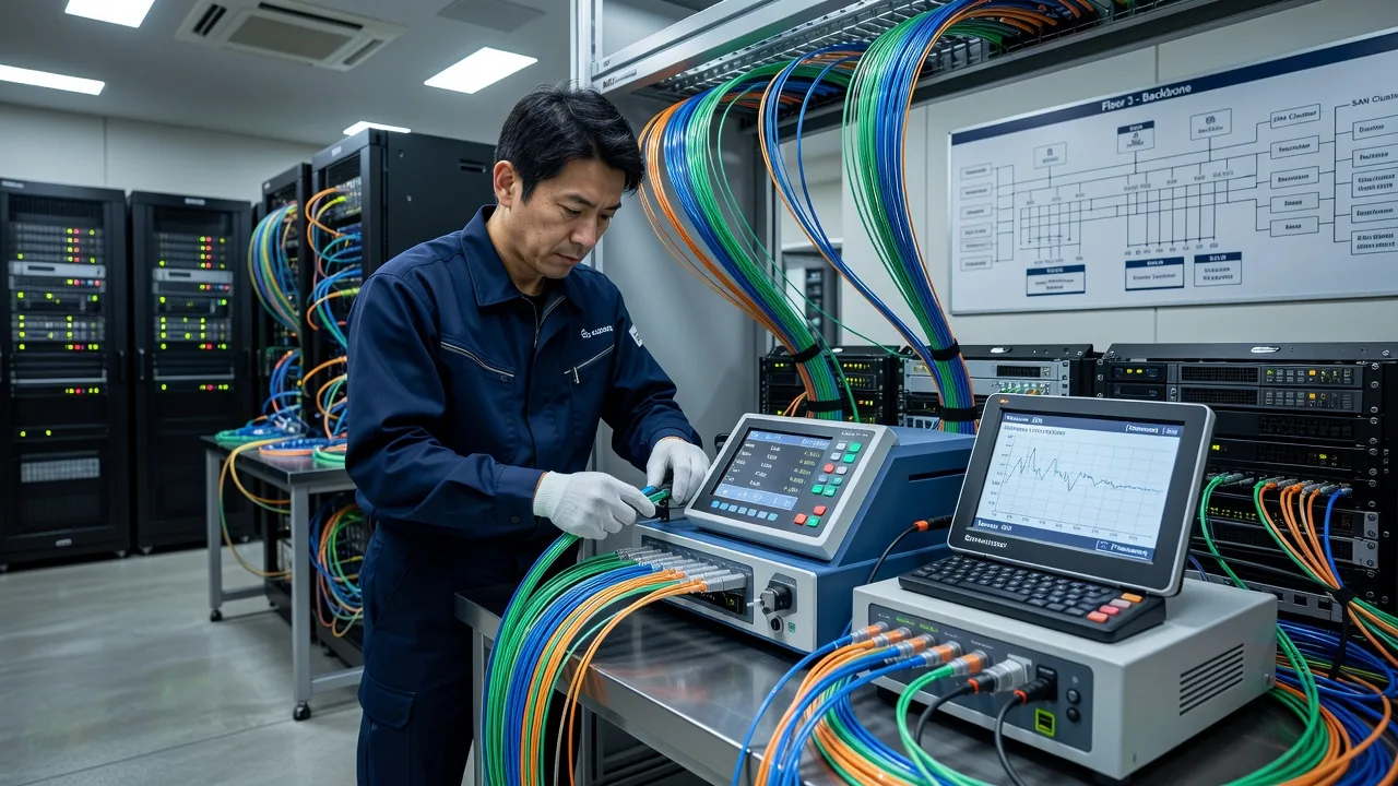 光ファイバー設置作業を行う技術者